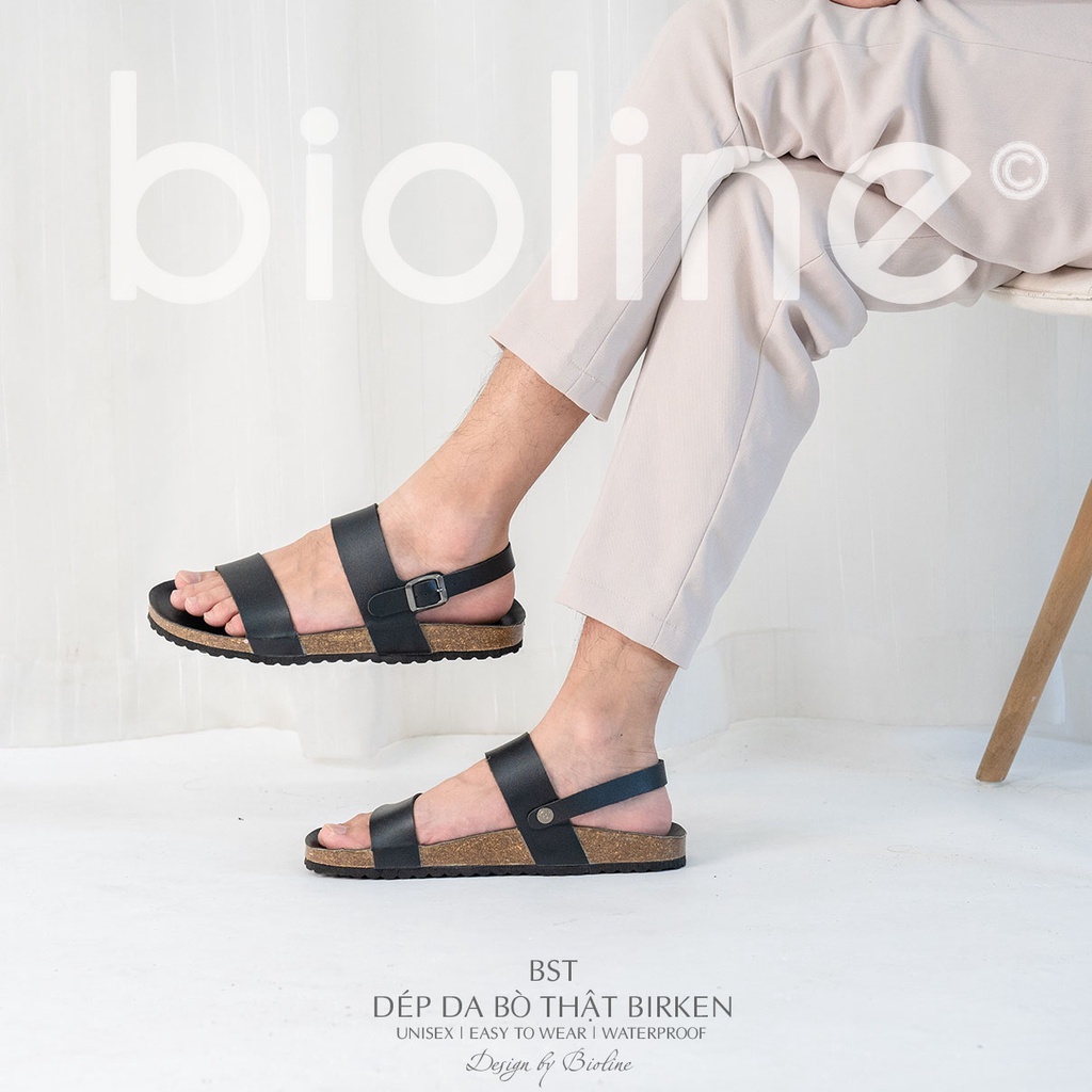 DK15-LÓT CHỐNG NƯỚC-Giày sandal đế trấu Birken da bò thật nam nữ, dép xăng đan công sở, dép đế trấu Bioline D15