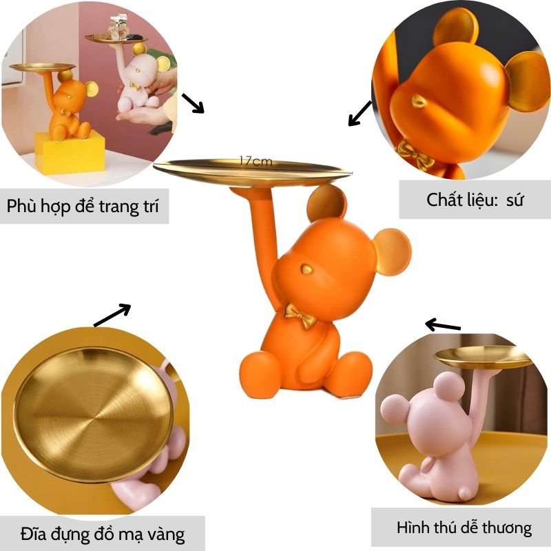 Tượng gấu bê khay đựng mỹ phẩm trái cây decor nhà cửa quà tặng sinh nhật ý nghĩa siêu xinh Giá Rẻ