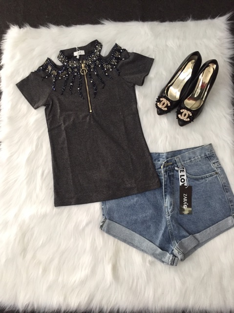 ÁO THUN HỞ VAI ĐÍNH HẠT PHALÊ