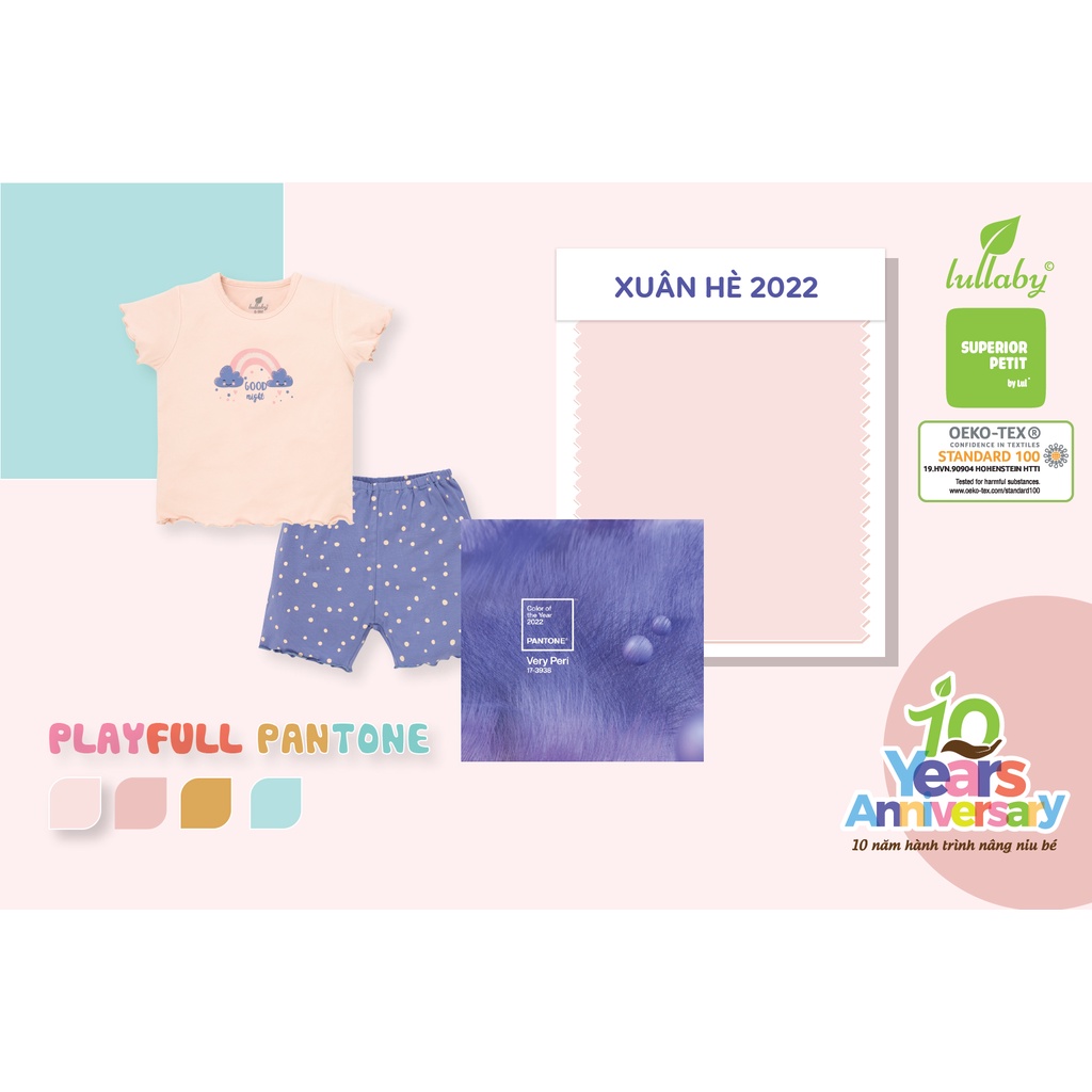Bộ cộc tay peptit Lullaby NH311P, bộ cài vai bé trai, bé gái cao cấp 0-4 tuổi