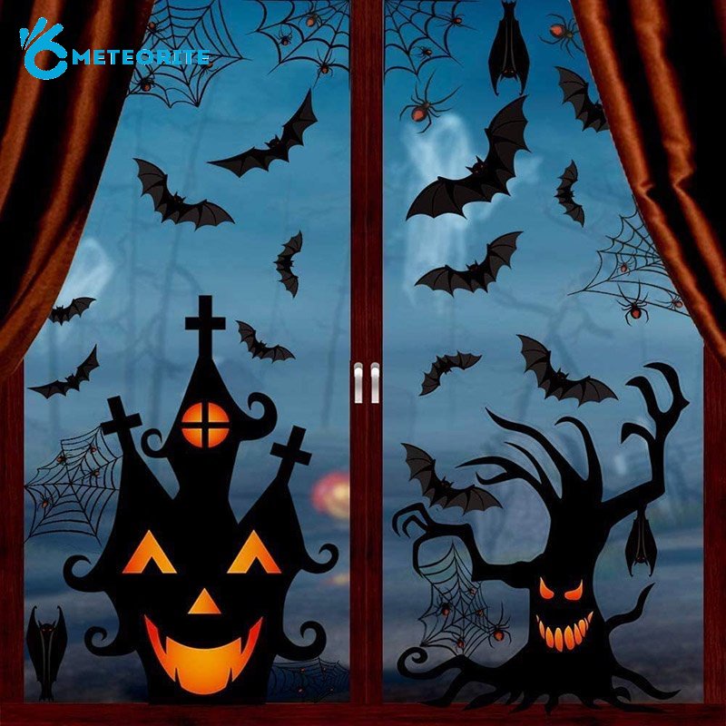 (Meteorite) Hình Dán Tường / Kính Cửa Sổ Tĩnh Điện Họa Tiết Hoạt Hình Ma Dơi Trang Trí Tiệc Halloween