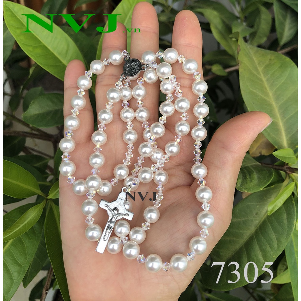 Chuỗi Mân Côi 50 hạt Swarovski rosary crystal pear.l 8ly 5810 màu trắng 650 & hạt nón 4ly 5328 - PhaleAo trang sức NVJ