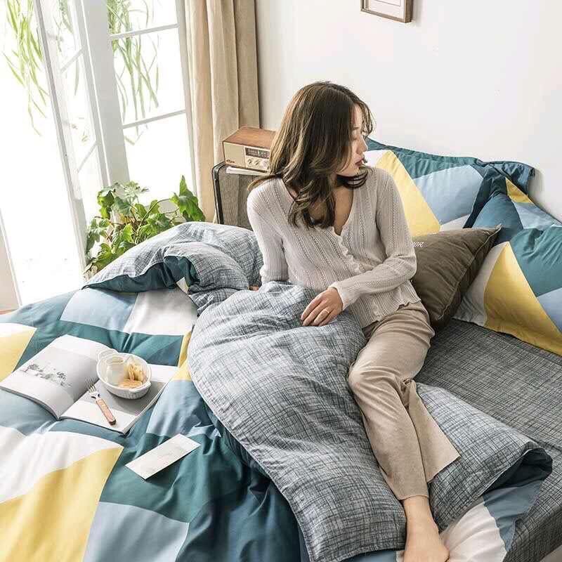 Bộ ga gối vỏ chăn Cotton poly kẻ tam giác [ib mẫu cho shop]