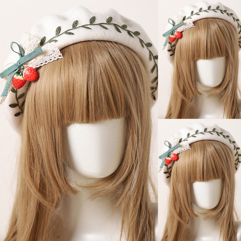 Mũ Nồi Họa Tiết Lá Dâu Tây Dễ Thương Thời Trang Cho Nữ