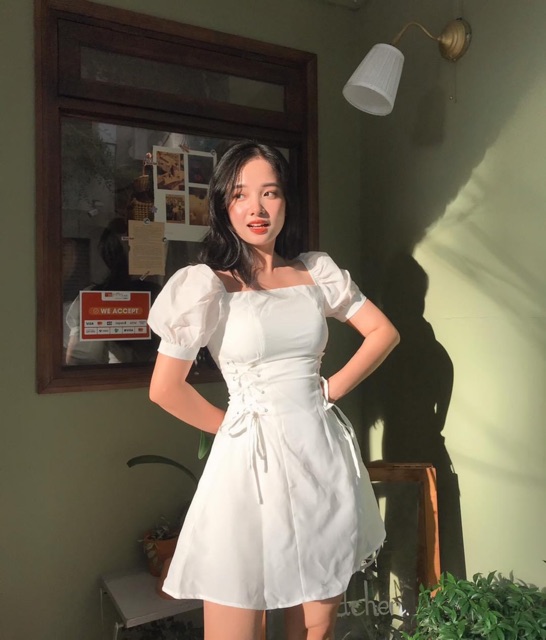 Đầm cổ vuông đan eo 3 màu siêu xinh | BigBuy360 - bigbuy360.vn