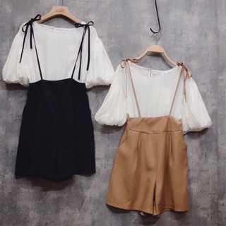 Set bộ yếm quần dây nơ kèm áo đũi bồng