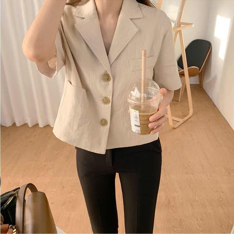 Áo khoác blazer SUXI tay ngắn màu sắc trơn phong cách Hàn Quốc thời trang dành cho nữ | BigBuy360 - bigbuy360.vn