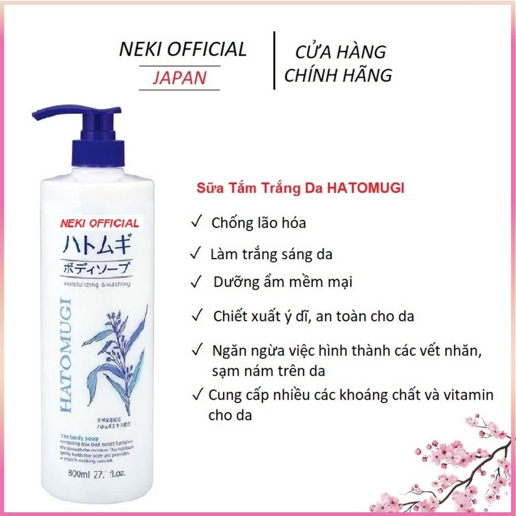 Sữa tắm hatomugi ⭐️FREESHIP⭐️ sữa tắm hatomugi 800ml nhật bản, sữa tắm trắng da hatomugi hạt ý dĩ nhật bản 800ml