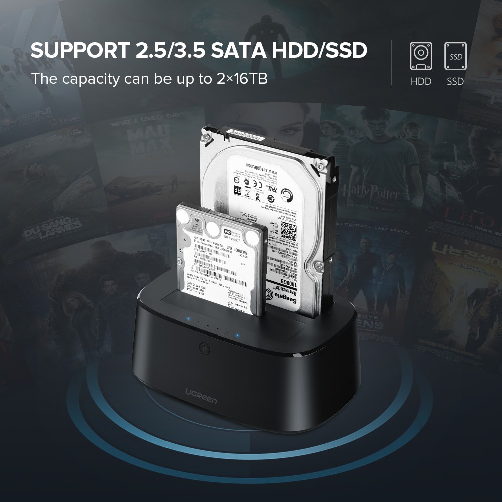 Đế Chuyển Đổi Ổ Cứng UGREEN HDD SATA Sang USB 3.0 Cho 2.5 3.5 SSD