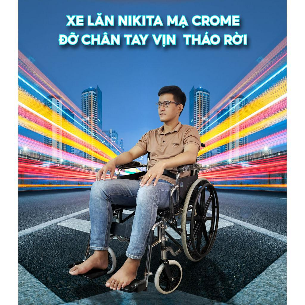Xe lăn tay có thể nâng phần kê tay lên, tháo rời phần gác chân, gấp gọn có thể xếp gọn trong cốp ô tô - Mẫu 2023