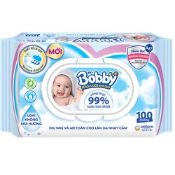 KHĂN ƯỚT BOBBY KHÔNG MÙI NANO BẠC KHÁNG KHUẨN 100 TỜ