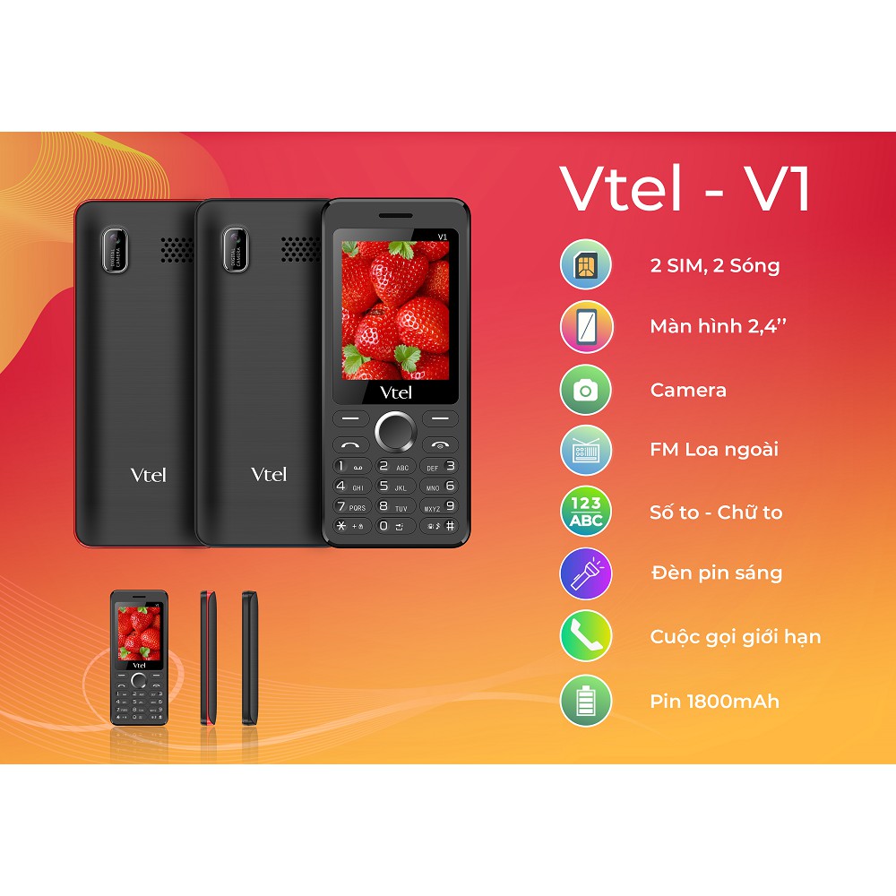 Điện thoại di động Vtel V1 – Pin Khủng, Chữ Siêu To, 2 SIM (Màu Đen viền Đỏ) - Hàng Nhập Chính Thức, Bảo Hành 12 Tháng | BigBuy360 - bigbuy360.vn