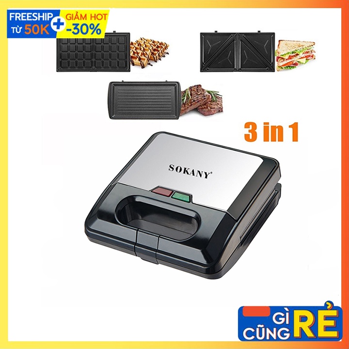 ✳️FREESHIP✳️ Máy nướng bánh mỳ sandwich Sokany 3 trong 1 [ BH-12 Tháng ] - Kẹp nướng bánh mì