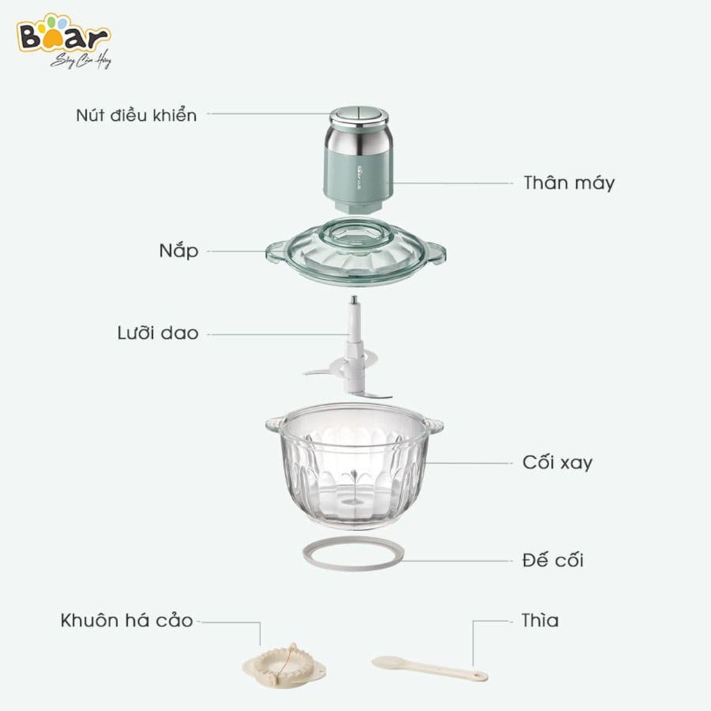 Máy Xay Thịt Mini Đa Năng Bear 2.5L QSJ-C04R8S - Máy Xay Thực Phẩm Đa Năng Bản Quốc Tế Chính Hãng