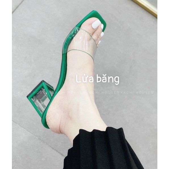Guốc quai trong gót vuông viền màu mới - E60