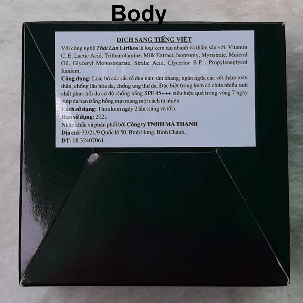 Kem Dưỡng trắng da Lirikos White Body Cream SPF 45+++ 250g