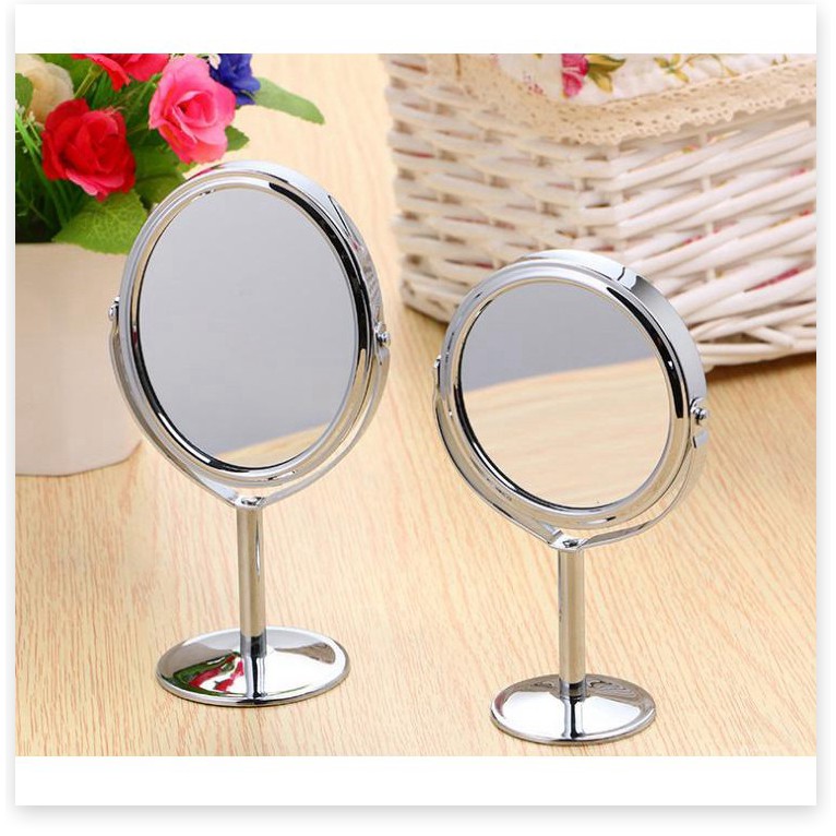 Gương mini 🎉SALE ️🎉 Gương tròn trang điểm 2 mặt gương, kính không gỉ, khung bằng inox 3561