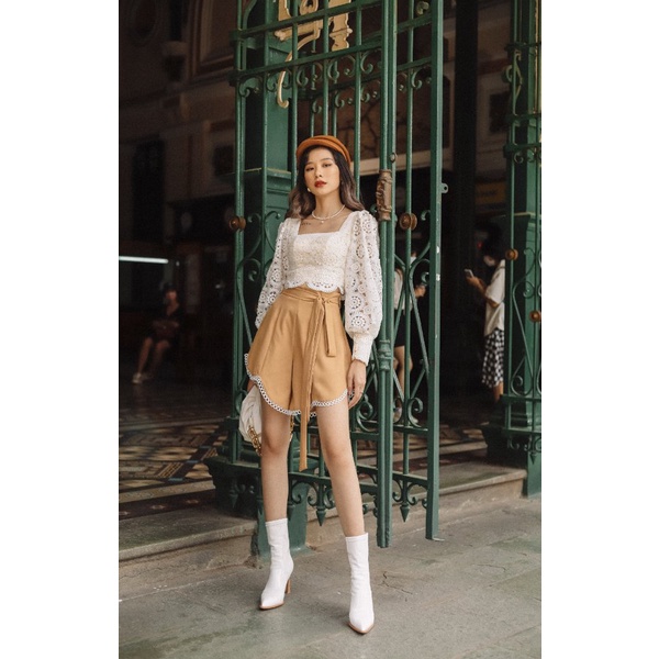 SÒ VINTAGE - DABI Quần short viền ren kèm belt vải