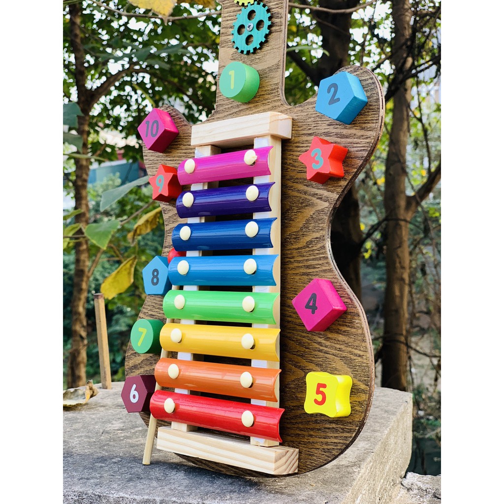 Đồ Chơi Bảng Bận Rộn Busy Board Đàn Guitar Kết Hợp Đàn Xylophone 8 Âm Sắc Cho Bé Từ 1 Tuổi, Đồ Chơi Trẻ Em