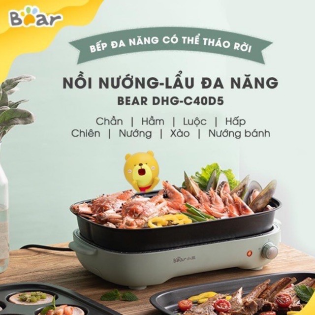 Nồi điện đa năng ăn lẩu, nướng, làm bánh 3 tầng Bear DKL-D12Z4