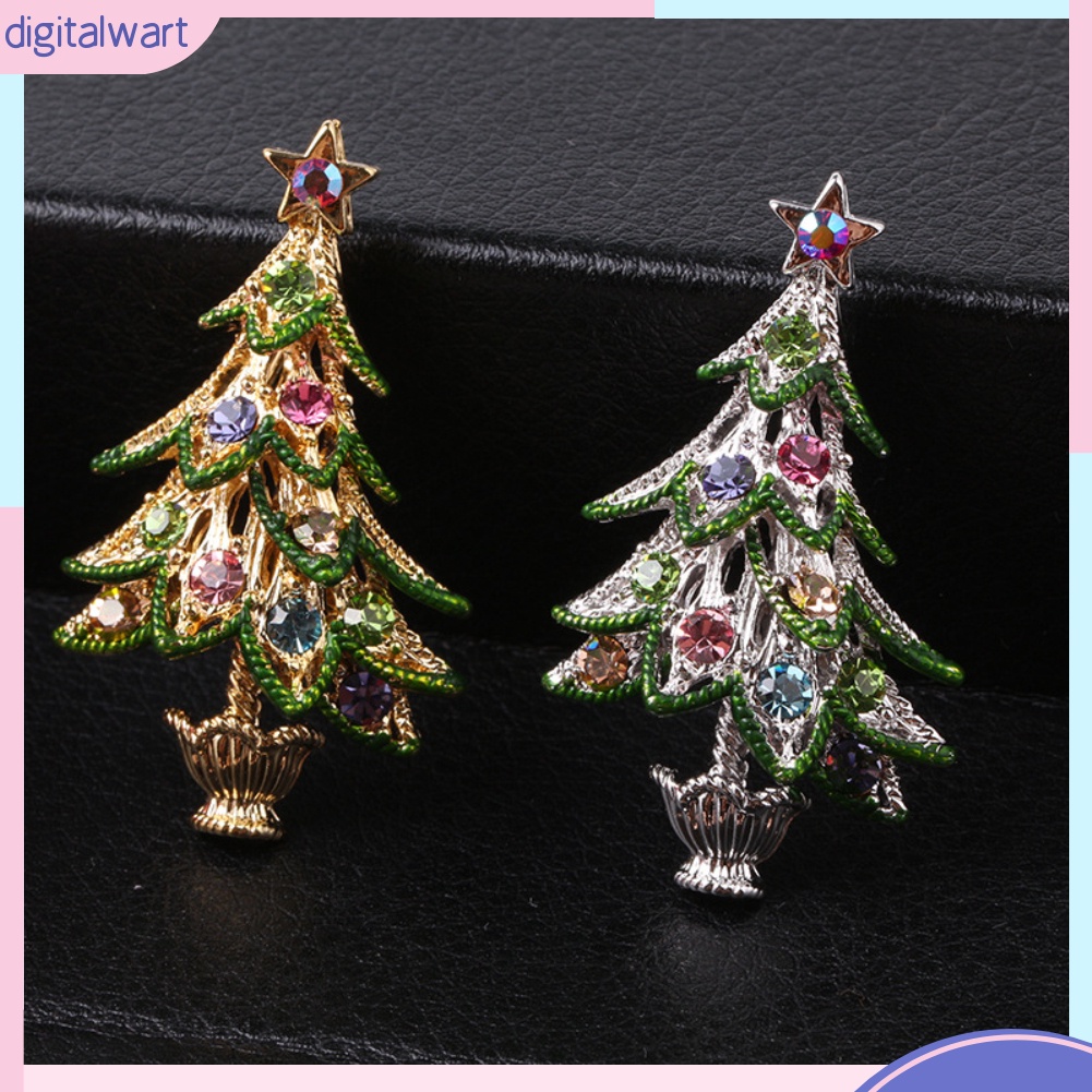 Ghim cài áo hình cây thông đính đá phong cách vintage