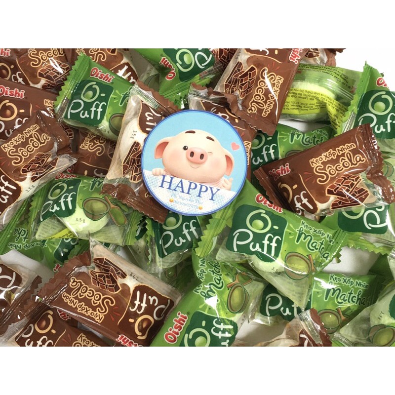 Kẹo xốp Oishi O-Puff nhân matcha/sôcôla 84g (24viênx3.5g)