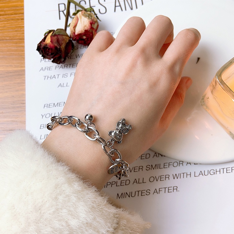 Vòng Tay Unique Bear Pendant Bracelet Personality Silver Link Chain Bracelet Women Party Jewelry Vintage Gift | BigBuy360 - bigbuy360.vn