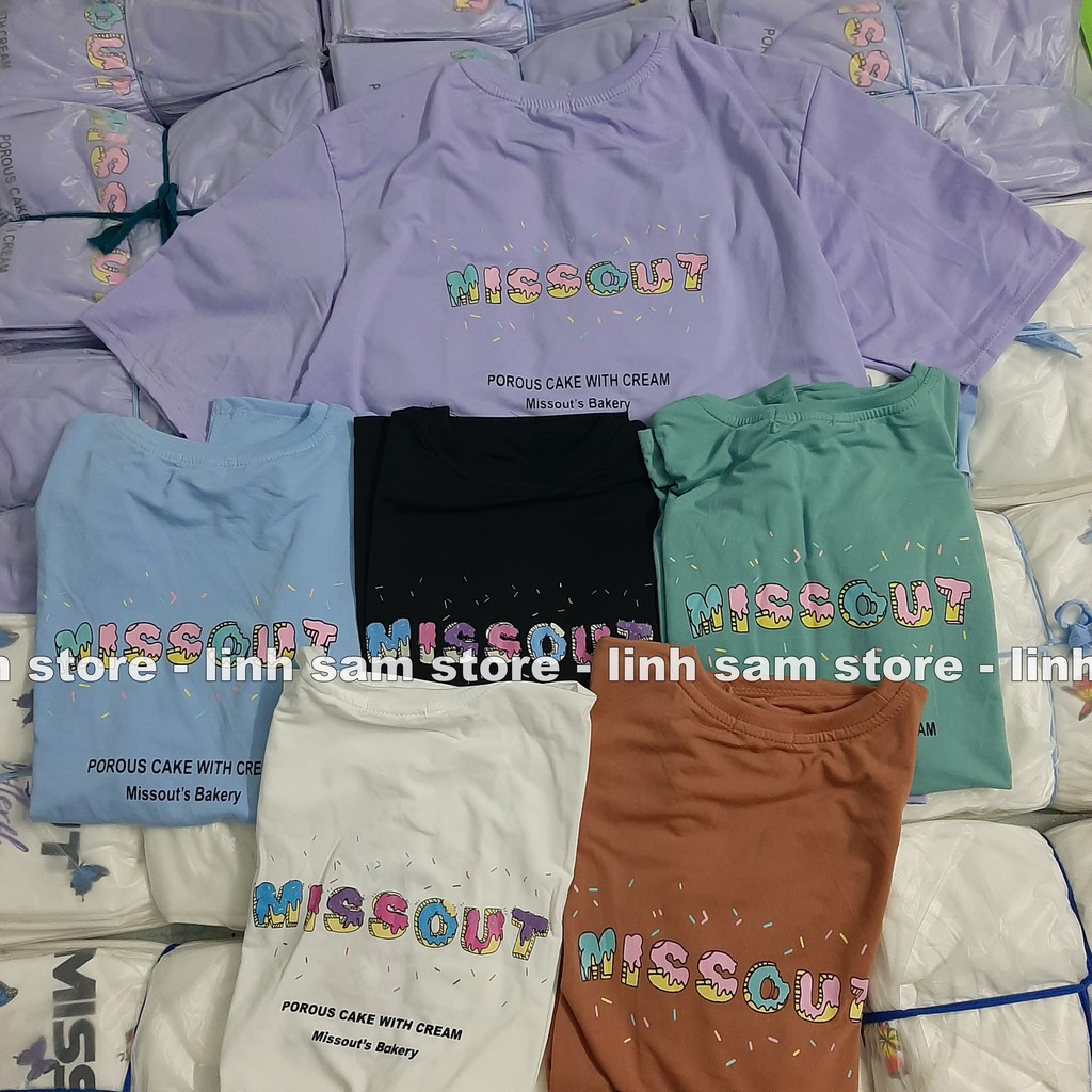 Áo thun tay lỡ nữ freesize phông form rộng Unisex, mặc lớp, nhóm, cặp in chữ missout BAKERY