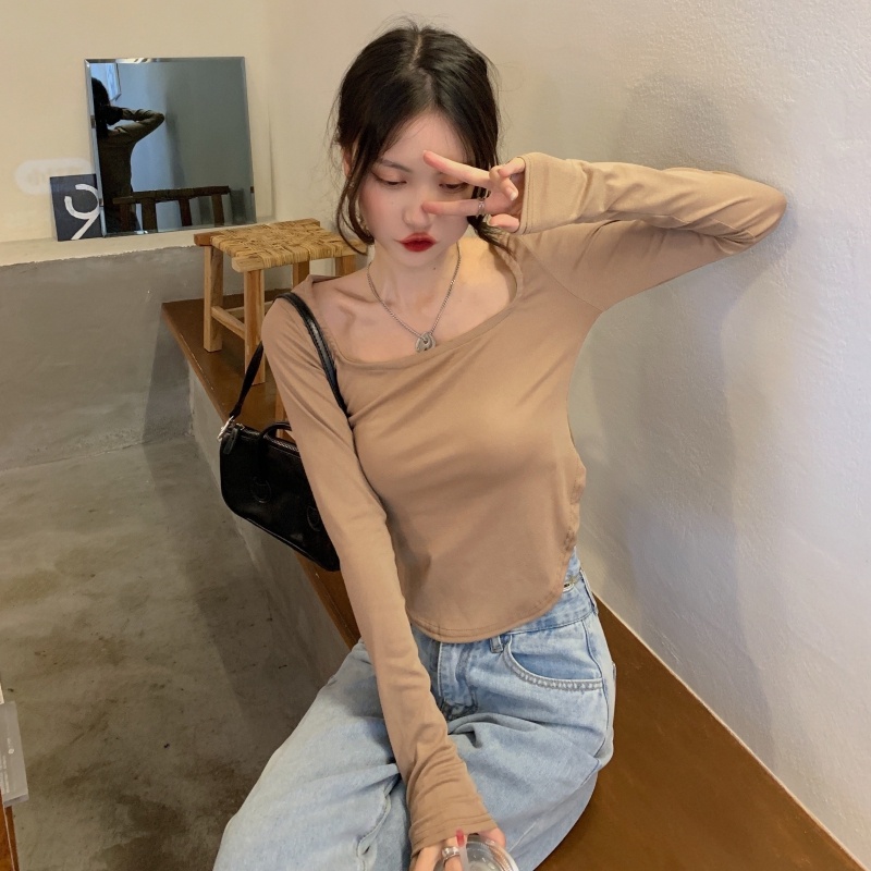 ZHELIHANGFEI Áo Thun Tay Dài Lưng Cao Dáng Ôm Quyến Rũ Cho Nữ