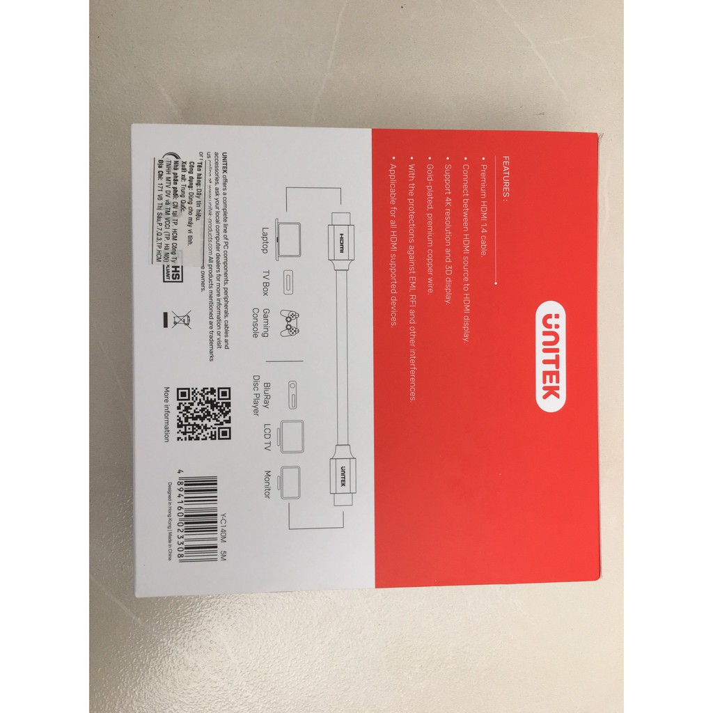 Cáp HDMI 5m Unitek YC140M chuẩn 1.4 4K Ultra HD 3D-Hãng phân phối