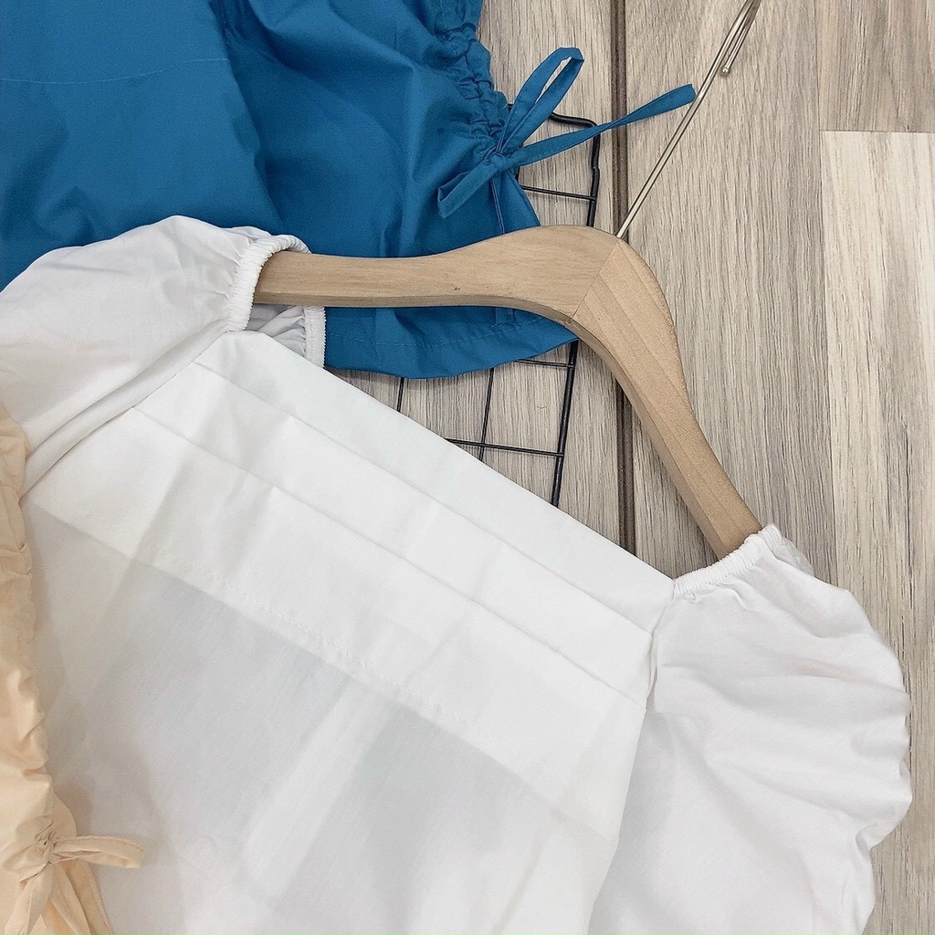Áo sơ mi nữ chunvai cổ xuông phong cách tiểu thư