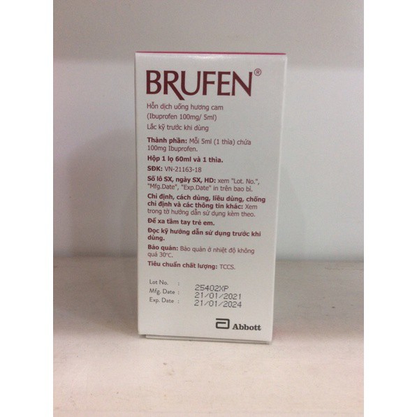 Siro Brufen 100mg/5ml lbuprofen hương cam