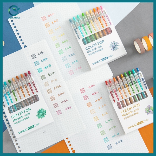 Set 9 bút gel bấm Morandi ngòi 0,5mm 9 màu đẹp mắt tiện dụng