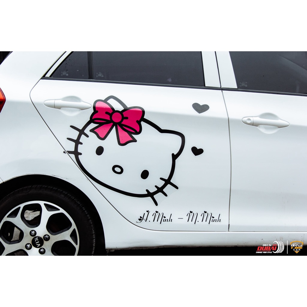 Decal dán xe ô tô Hello kitty siêu dễ thương