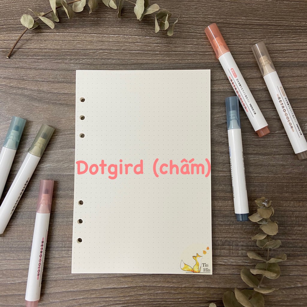 Giấy Refill Ruột Sổ Còng Bullet journal A4/A5/A6/B5/A7 90 trang văn phòng phẩm sáng tạo