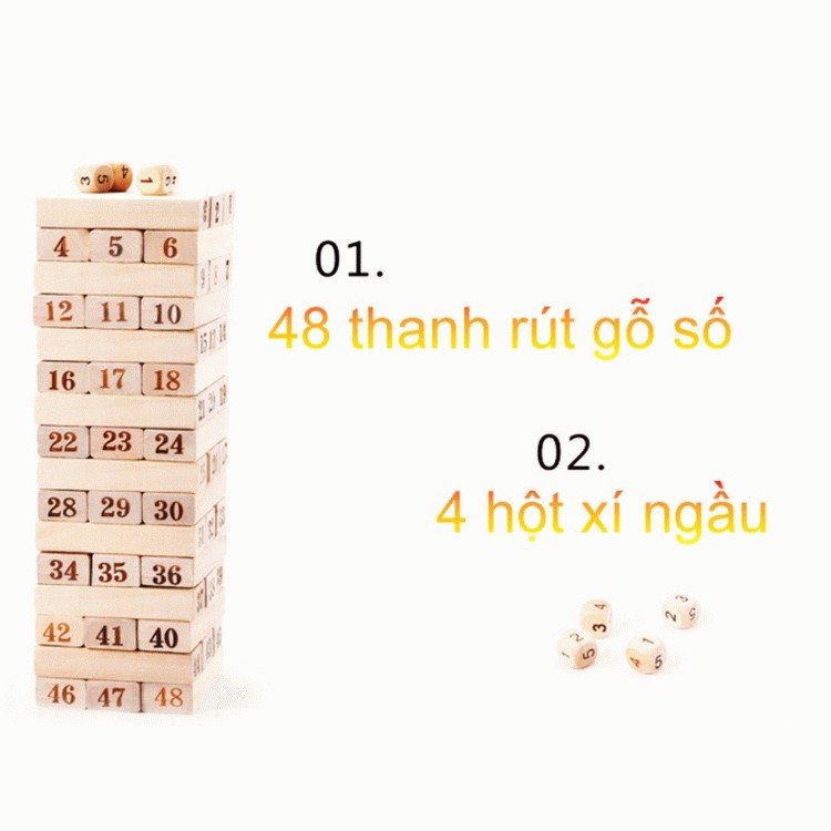 [HCM GIAO HỎA TỐC] - Bộ đồ chơi rút gỗ - tăng khả năng sáng tạo và tư duy logic trong bé loại 48-51 thanh