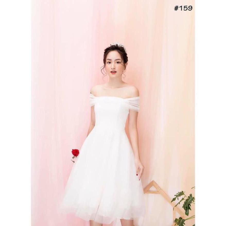 ĐẦM DỰ TIỆC ĐẦM TRẮNG TRỄ VAI XÒE PHỐI LƯỚI MINER DRESS SANG TRỌNG DỄ THƯƠNG | BigBuy360 - bigbuy360.vn