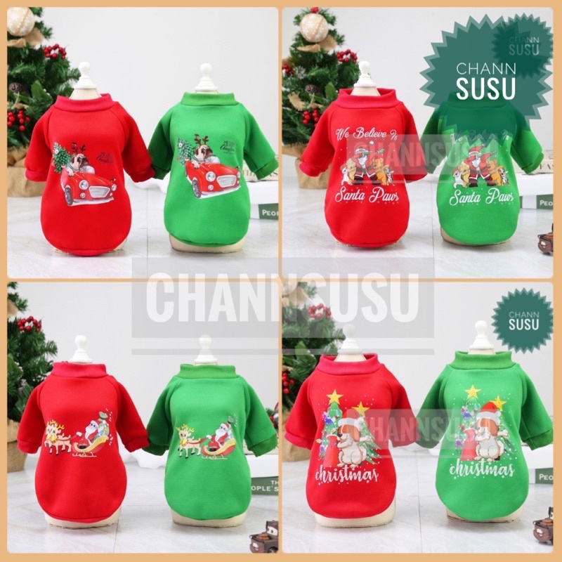 ÁO CHÓ MÈO - Áo nỉ cho thú cưng noel Chistmas giáng sinh xanh đỏ puppy cún đáng yêu