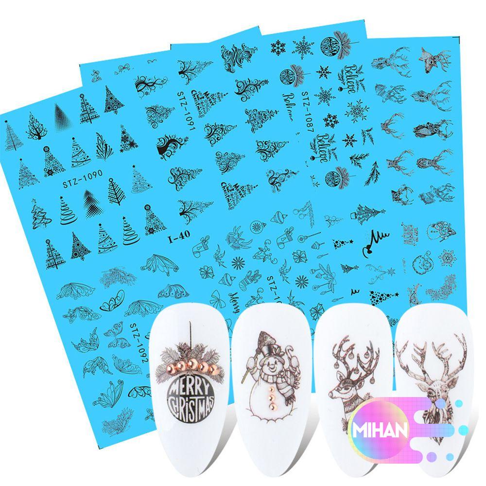 [Hàng mới về] Miếng dán trang trí móng chuyển nước họa tiết giáng sinh màu trắng đen 4 trong 1
