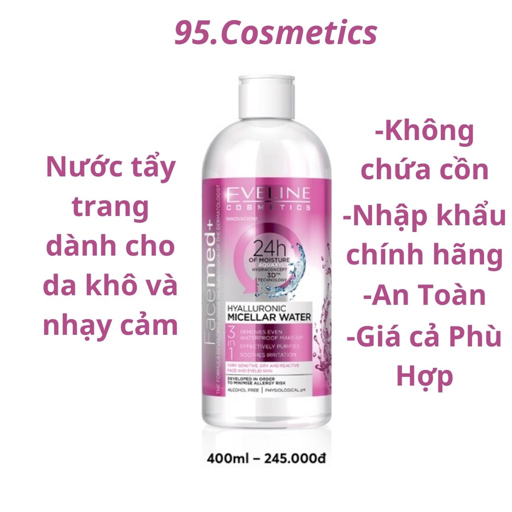 Nước Tẩy Trang Eveline Dành Cho Da Khô Và Nhạy Cảm, Không Cồn, Dưỡng Ẩm Da - Facemed 400ml