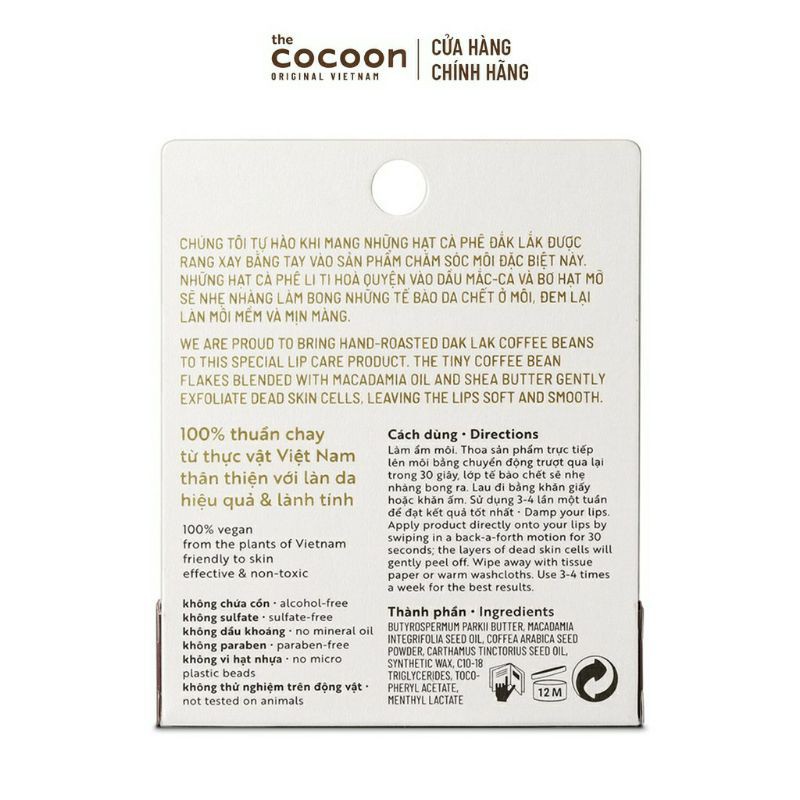 [FREE SHIP-HÀNG CHÍNH HÃNG] Tẩy da chết môi Cà phê đắk lắk làm sạch da chết môi cocoon 5g | BigBuy360 - bigbuy360.vn