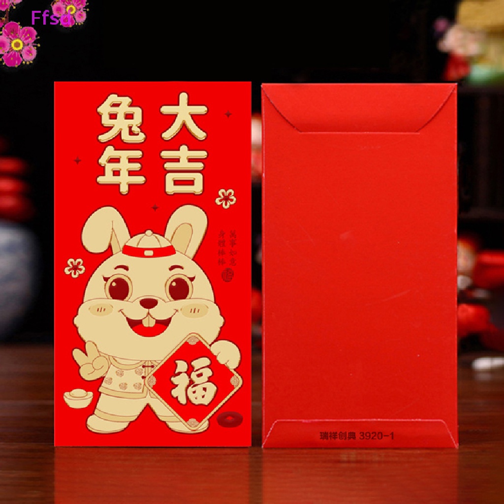 Set 6 Bao Lì Xì Đỏ In Hình Thỏ Hoạt Hình Phong Cách Trung Hoa 2023
