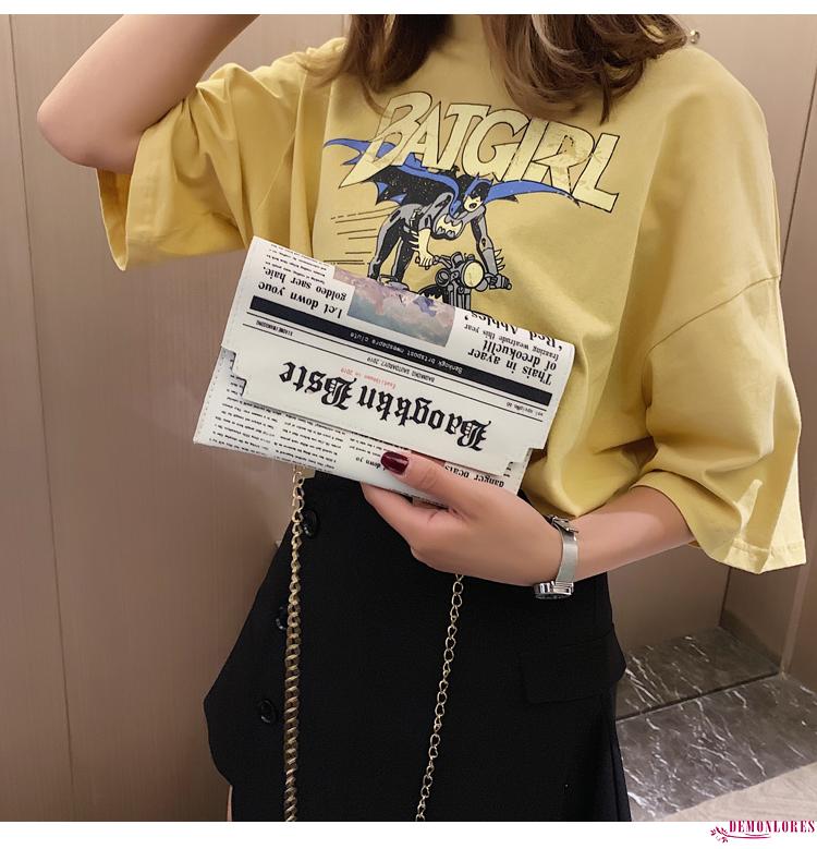 Túi Xách Da In Họa Tiết Tờ Báo Sáng Tạo Cho Nữ