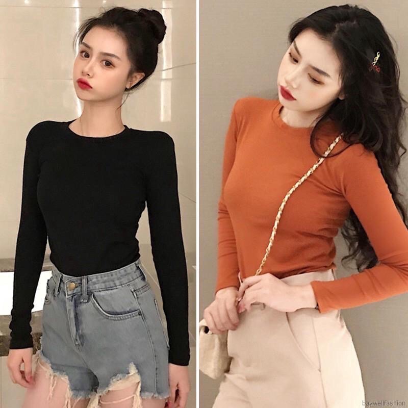 Áo thun tay dài ôm phôm ngắn eo. giá xưởng may 60k (ảnh thật)