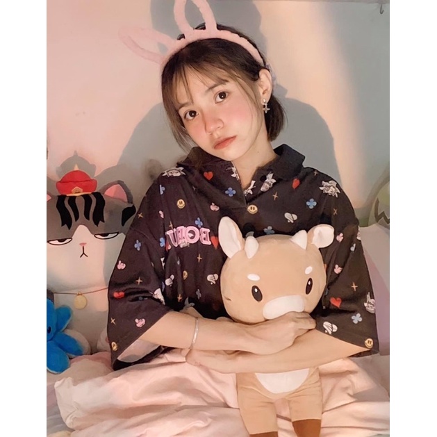 Áo POLO BEBIBO MONOGRAM màu đen, chính hãng