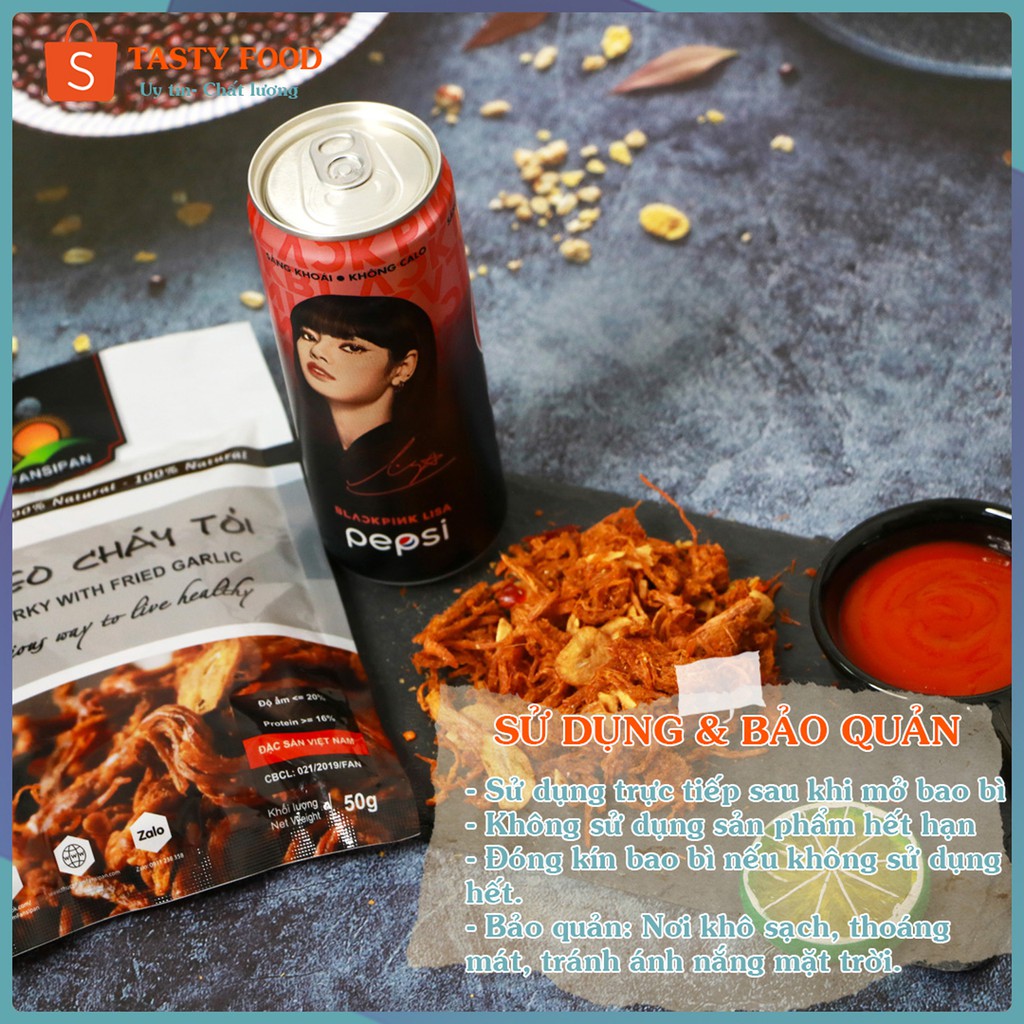 KHÔ HEO CHÁY TỎI Fanxipan thượng hạng loại 50g, gói heo khô cháy tỏi thơm ngon đậm vị, khô heo loại 1 đảm bả | BigBuy360 - bigbuy360.vn