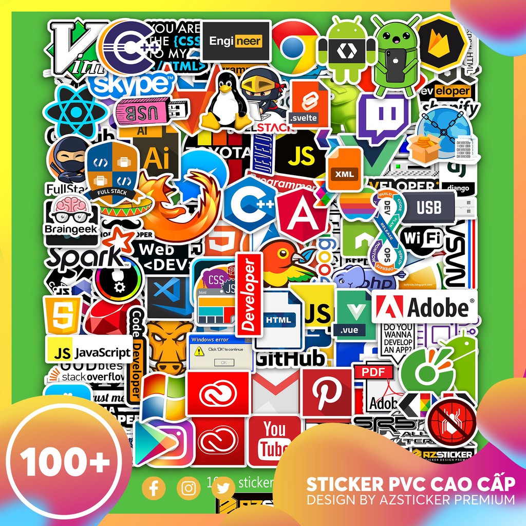[Xưởng Bán Sỉ ] Set 50 Sticker chống Nước Chủ Đề Developer Dán Nón Bảo Hiểm , Dán Laptop