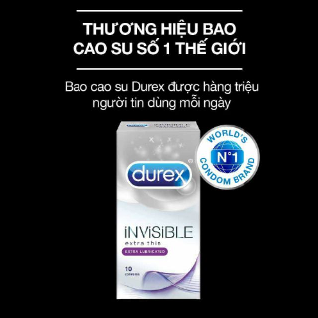 Bộ 2 Hộp Bao Cao Su Durex Invisible Extralube (10 Cái/Hộp) + Tặng 1h durex kingtex 12c