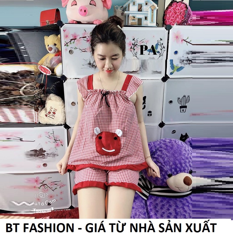 Đồ Bộ Mặc Nhà Vải Katê Lụa Mền Mại, Mát, Thời Trang - BT Fashion (Kate Đùi- Túi Caro HD1)