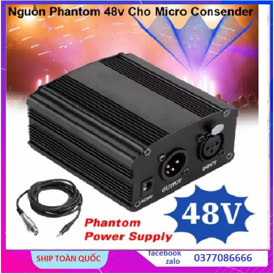 Nguồn phantom 48V cho micro + cáp canon 2 đầu (XLR-XLR) , Nguồn Micro Condenser - Tặng Kèm Dây Giắc Cấp Nguồn Mic